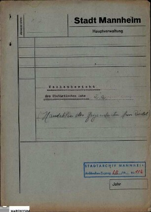 Wochenberichte des Statistischen Amtes u.a.