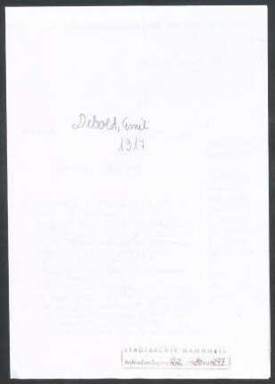 Diebold, Emil, Mannheim, Schriftwechsel mit Wichert
