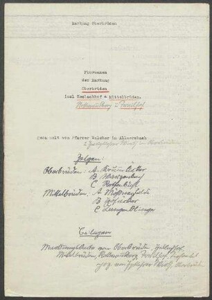 2 Fragebogen und Karte Oberbrüden, mit Mittelbrüden, Heslachhof, Rottmannsberg und Trailhof, OA Backnang