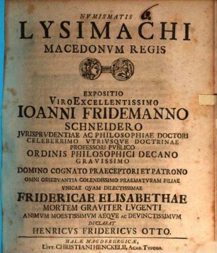 Numismatis Lysimachi, Macedonum regis, expositio