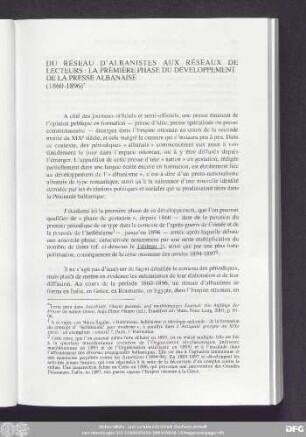 Du Réseau D'Albanistes Aux Réseaux De Lecteurs: La Première Phase Du Développement D La Presse Albanaise (1860-1896)