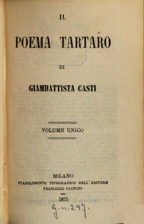 Il Poema Tartaro : Volume unico
