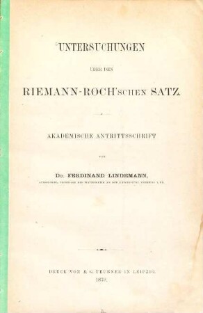 Untersuchungen über den Riemann-Rochschen Satz : akademische Antrittsschrift