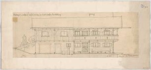 Thiersch, August ; München; Landwirtschaftsausstellung, Oberbayerisches Wohnhaus - Ansicht, Schnitt