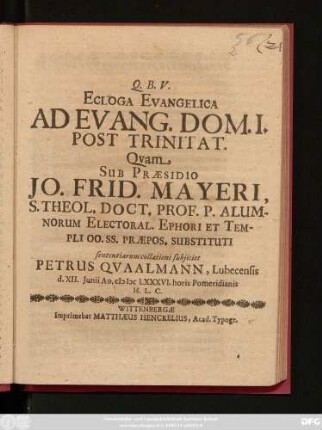 Ecloga Evangelica Ad Evang. Dom. I. Post Trinitat