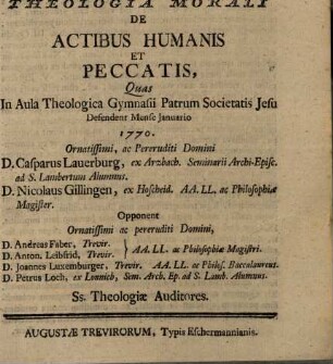 Theses selectae ex theologia morali de actibus humanis et peccatis