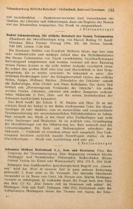 115 [Rezension] Schnackenburg, Rudolf, Die sittliche Botschaft des Neuen Testamentes