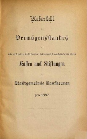 Verwaltungs-Bericht des Stadt-Magistrats Kaufbeuren für das Jahr .... 1887 (1889)