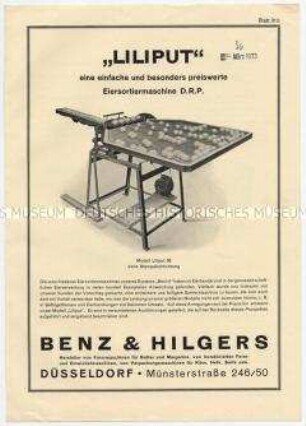 "LILIPUT" eine einfache und besonders preiswerte Eiersortiermaschine D.R.P.