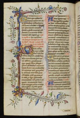 Initiale G mit Bordürenstäben und Fadenranken (Translatio Thomae archiep. Cantuariensis)