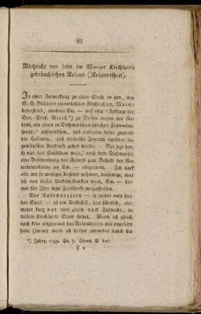 Nachricht von dem im Marner Kirchspiele gebräuchlichen Roland (Rolandsspiel)