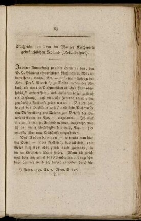 Nachricht von dem im Marner Kirchspiele gebräuchlichen Roland (Rolandsspiel)