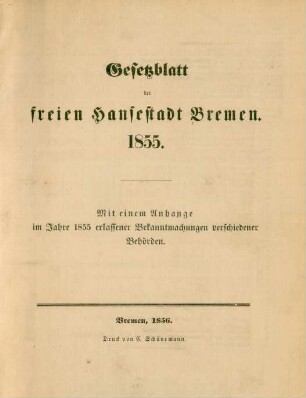 1855: Gesetzblatt der Freien Hansestadt Bremen