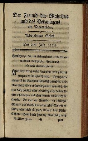Achtzehntes Stück. Den 9ten July 1773.