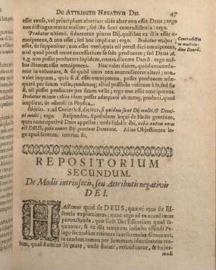 Repositorium Secundum. De Modis intrinsecis, seu Attributis negativis DEI.