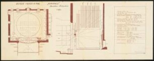 Gräflich Nostitzsches Nationaltheater, Prag: Bühnengrundriss und Bühnenlängsschnitt 1:100