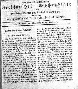 380stes Stueck, 13. April 1816