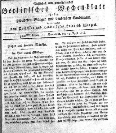 380stes Stueck, 13. April 1816