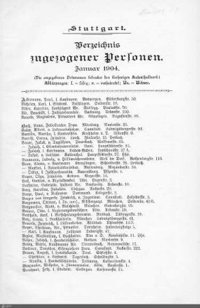 Verzeichnis neuangezogener Personen: Januar 1904