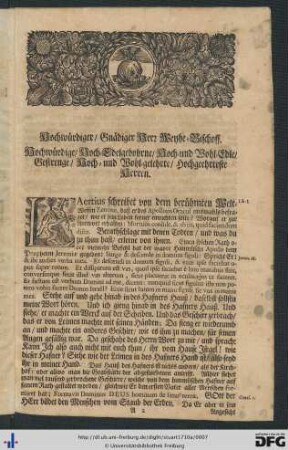 Hochwürdiger, Gnädiger Herr Weyhe-Bischoff. Hochwürdige ... hochgeehrteste Herren.