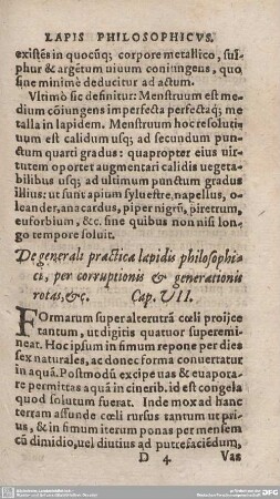 De generali practica lapidis philosophici, per corruptionis & generationis rotas, & c. Cap. VII.
