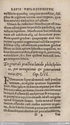 De generali practica lapidis philosophici, per corruptionis & generationis rotas, & c. Cap. VII.