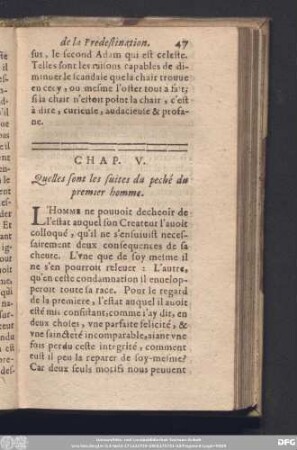 Chap. V. Quelles sont les suites du peché du premier homme.