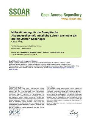 Mitbestimmung für die Europäische Aktiengesellschaft: nützliche Lehren aus mehr als dreißig Jahren Seifenoper