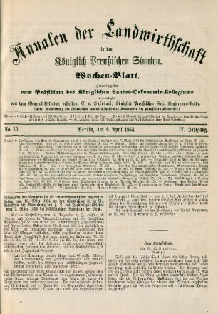 No. 15. Berlin, den 6. April 1864. IV. Jahrgang.