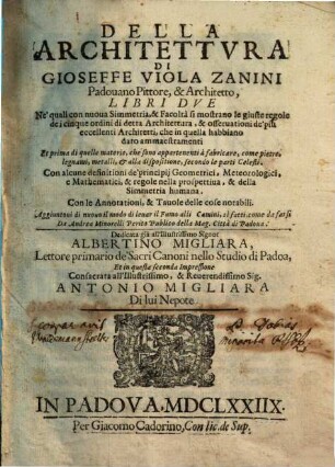 Della Architettura : Libri Due, 1