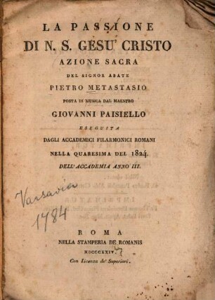 La passione di N. S. Gesù Cristo : Azione sacra