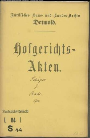 Schäfer (Schäper), Otto zu Hagen gegen Baade zu Waddenhausen - Abfindung