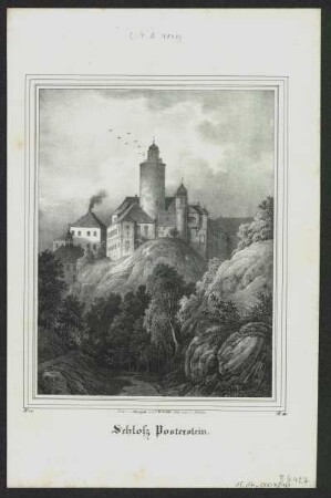 Ansicht von Schloss Posterstein, Lithographie, 1839 : Schloß Posterstein / Nach der Natur gez. von C. W. Arldt. Lith. von C. Müller. - [Dresden] : [Pietzsch] , [1839]. - 1 Kunstblatt : Lithogr. ; 14 x 18 cm