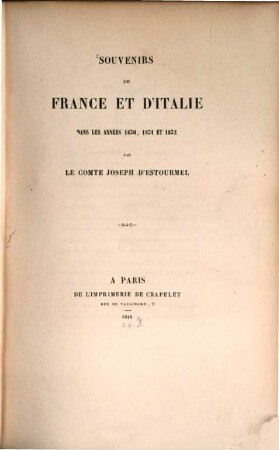 Souvenirs de France et d'Italie dans les années 1830, 1831 et 1832