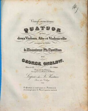Vingt-neuvième quatuor pour deux violons, alto et violoncelle : oeuvre 55