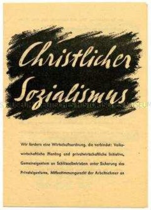 Wahlpropaganda der CDU für einen christlichen Sozialismus