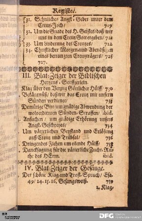 III. Blat-Zeiger der Biblischen Hertzens-Seuffzerlein.