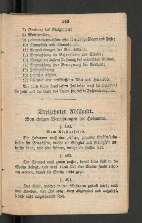 Dreizehnter Abschnitt. Von einigen Verrichtungen der Hebamme.