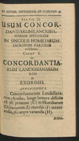 Caput I. De Concordantiarum Lanckisianarum Usu In Exordiis.