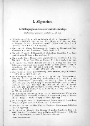 1. Bibliographien, Literaturberichte, Kataloge