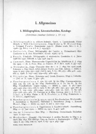 1. Bibliographien, Literaturberichte, Kataloge