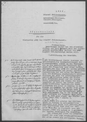 Frickenhausen-Tischardt: Pfarrbericht 1933