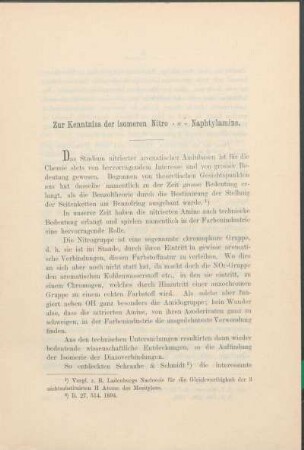 Zur Kenntnis der isomeren Nitro - α - Naphtylamine.