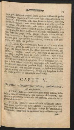 Caput V. De varia actionum moralitate, imputatione, ac conscientia.
