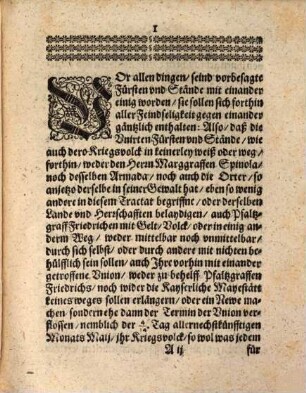 VertragsArticul, welche vermittelst Vnterhandlung ihrer Churf. vnd Fürstl. Gn. deß Herrn Churfürsten zu Maintz, vnd Herrn Ludwigen Landtgraffen zu Hessen, zwischen Herrn Marquis Spinola, der Kay. May. Armada General FeldtObristen in der Pfaltz, an einem theil, vnd Herrn Joachim Ernsten, Marggraffens zu Brandenburg, der Euangelischen Vnion General FeldtObristen, vnd Herrn Johann Friedrichs Hertzogens zu Würtemberg, Fürstl. Gn. so wol in aigenem als andn Vnirten Fürsten vnnd Stände Nahmen tractirt vnd beschlossen worden : Auß dem Lateinischen Exemplar mit fleiß in die Teutsche Sprach transferirt
