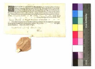 Zeugnis über die erste Tonsur für Johann Daniel von Hagen