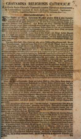 Gravamina Religionis Catholicæ & in specie Archi-Diœcesis Viennensis contra Hæreticos accrescentes