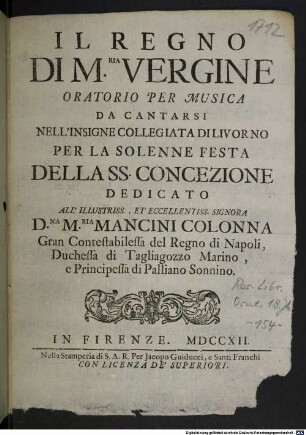 Il regno di M.ria Vergine