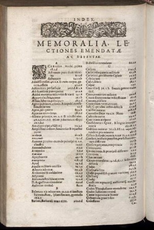 Index. Memoralia, Lectiones Emendatæ Ac Defensae.