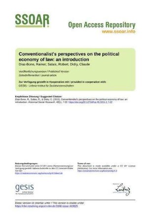 Conventionalist's perspectives on the political economy of law: an introduction